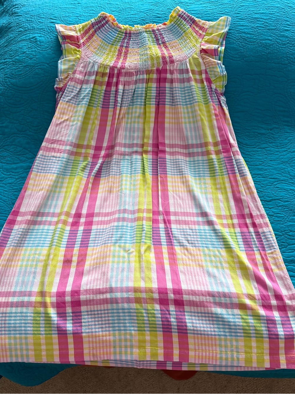 crown & ivy Pink Plaid Sundress with Yellow and Blue Accents